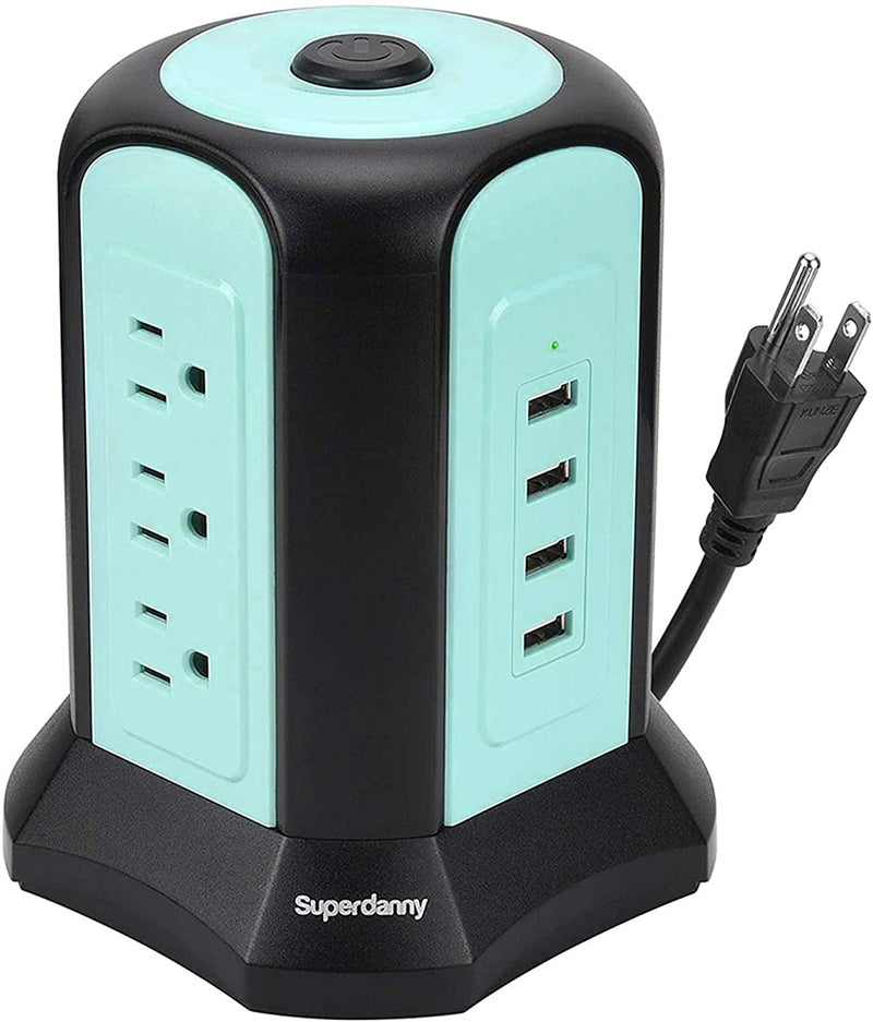 9.8ft Power Strip Tower Surge Protector Extension Cord SUPERDANNY