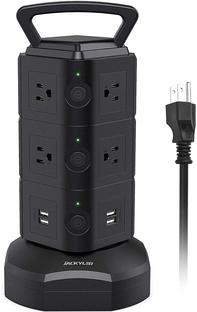 Power Strip Surge Protector Tower JACKYLED 10 AC Outlets 4 USB Ports