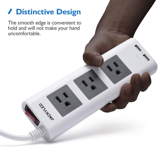 JACKYLED Power Strip Surge Protector with USB Flat Plug 9.8ft Extension Long Cord