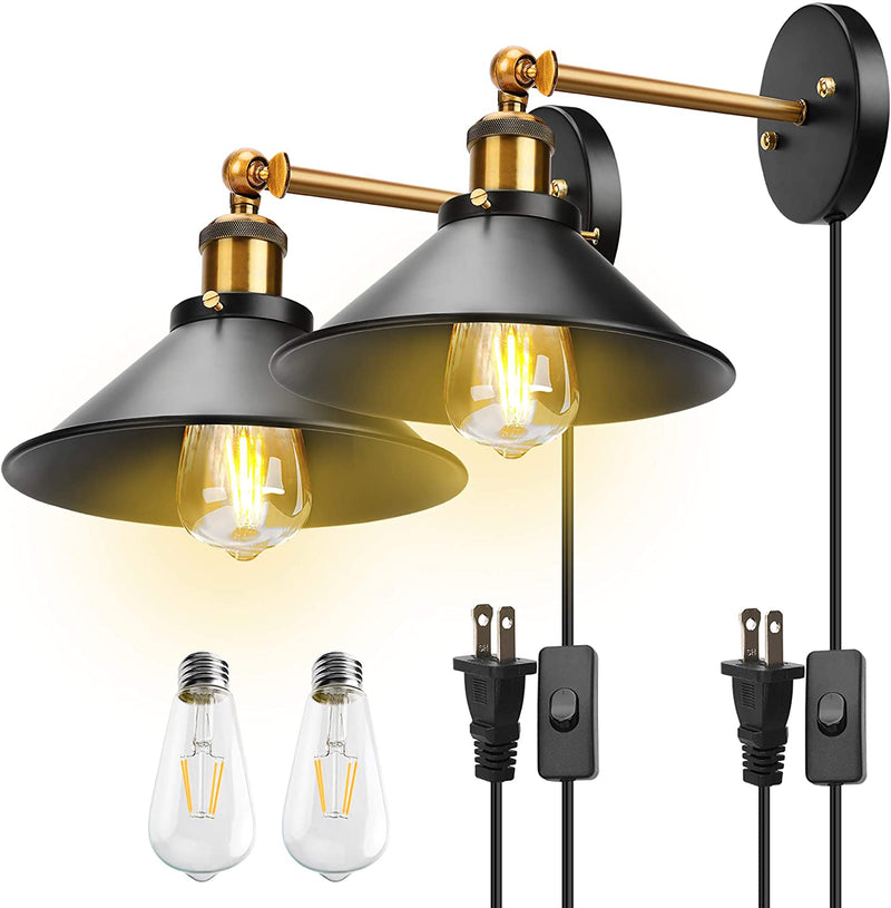 Retro Plug in Wall Sconces with LED Bulb JACKYLED , 2-pack