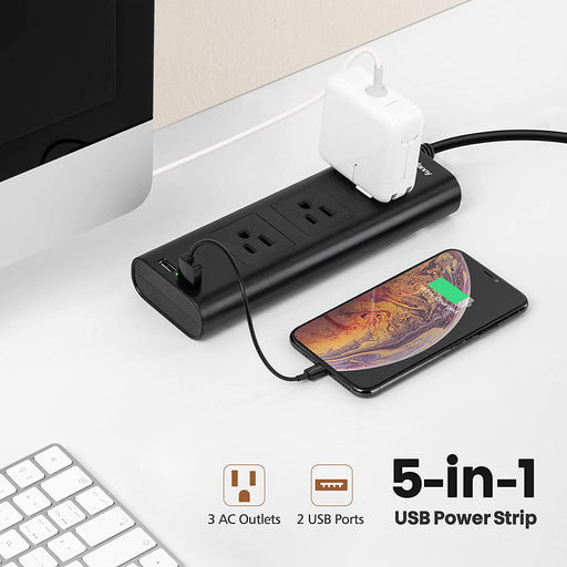 SUPERDANNY 9.8ft 3 Outlet Power Strip with 2 USB 10A Wood Grain