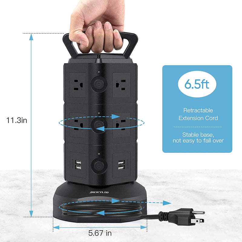 Power Strip Surge Protector Tower JACKYLED 10 AC Outlets 4 USB Ports