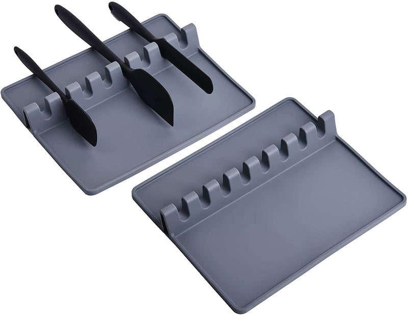 ULG 2PCS Silicone Utensil Rest with Large Drip Pad 8 Slots