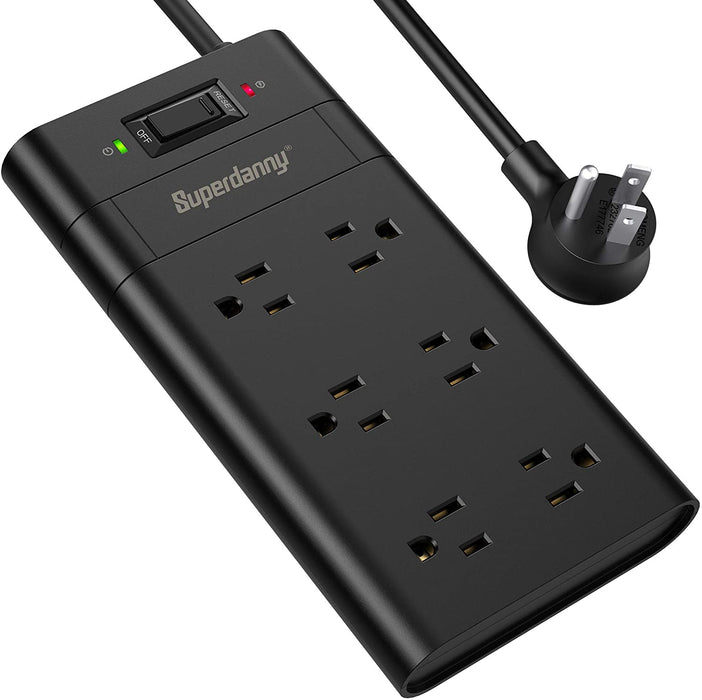 SUPERDANNY 10ft 14AWG 15A 2.4A USB Power Strip Surge Protector