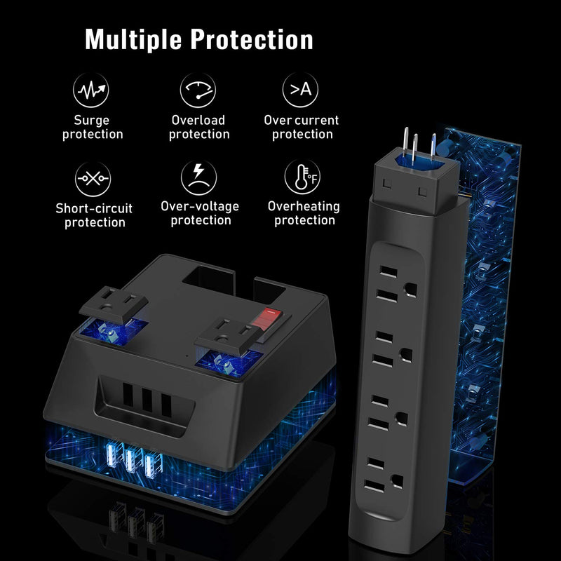 JACKYLED Detachable Recessed Surge Protector with 6 AC Outlets 3 USB