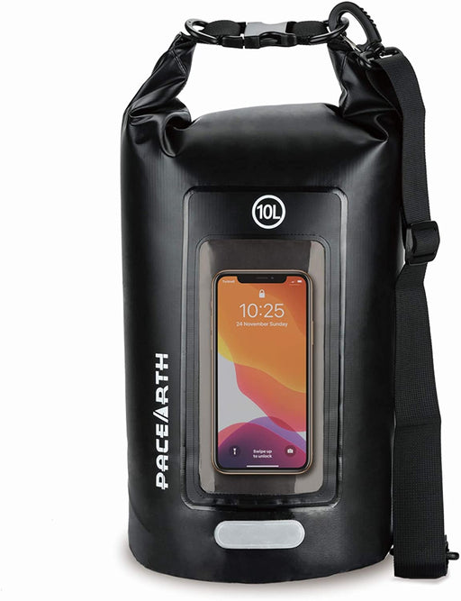 PACEARTH Double-layer Waterproof Dry Bag with Phone Window Case - Touchscreen Cover, Roll Top Dry Compression Sack with Reflective Strip