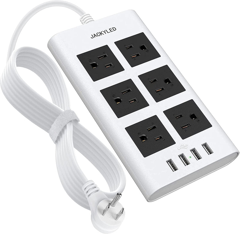 JACKYLED 10 Ft Power Strip Surge Protector, 6 Wide Outlets 4 USB Ports