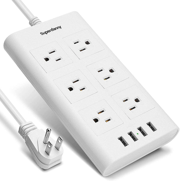 SUPERDANNY 10ft 14AWG 15A 2.4A USB Power Strip Surge Protector