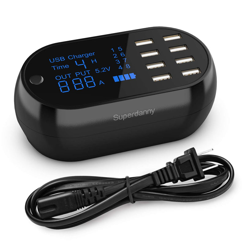 SUPERDANNY Multiple USB Charging Station with Timer and Current Display-Black