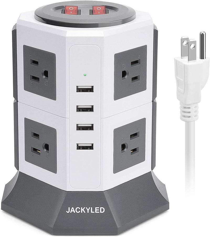 Power Strip Tower JACKYLED 8 AC Outlets 3000W 15A and 4 USB Slots