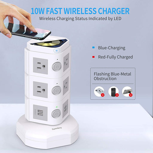 Surge Protector Tower with 10W Wireless Charger SUPERDANNY