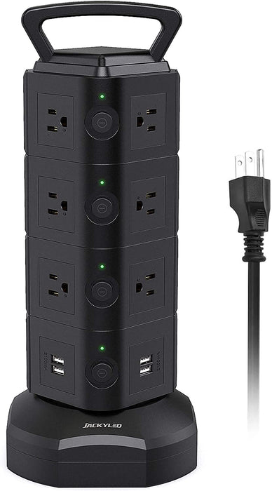 JACKYLED Power Strip Tower 14 Outlet Plugs with 4 USB Slot 3000W