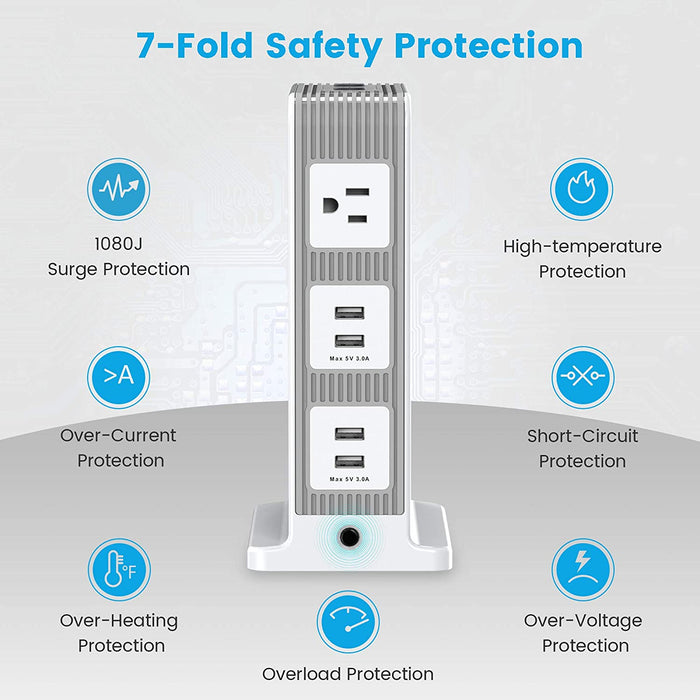 Vertical Power Strip Tower Surge Protector 15A, JACKYLED