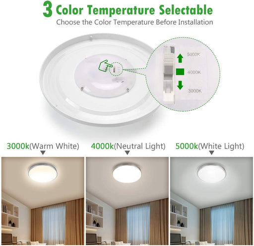 UL-Listed 3 Color Temperature LED Flush Mount Ceiling Light JACKYLED  (3000K/4000K/5000K)