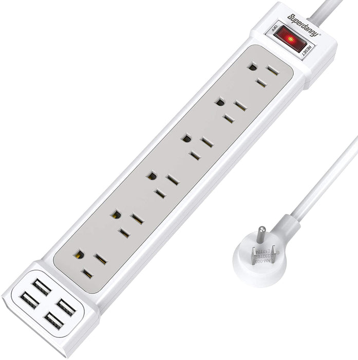 SUPERDANNY USB Surge Protector Power Strip  6 Outlet 4 USB Port