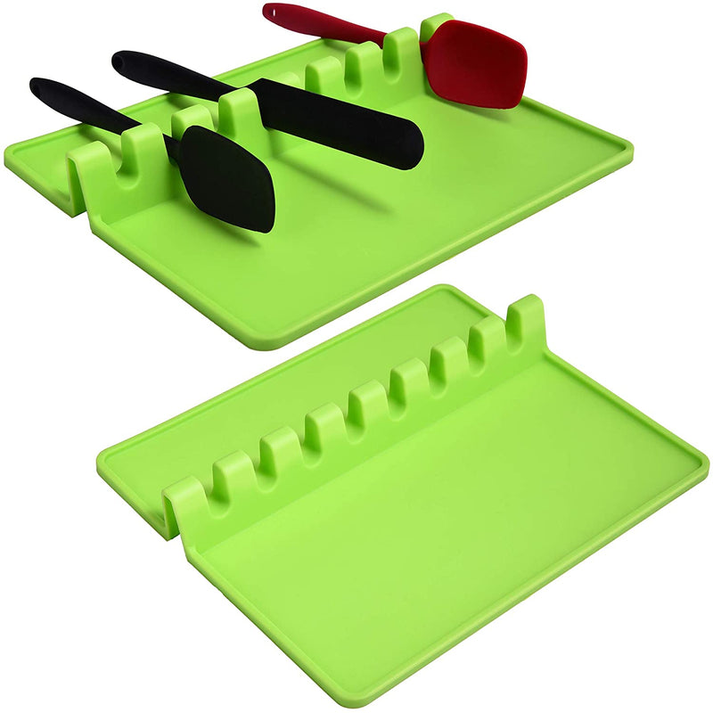ULG 2PCS Silicone Utensil Rest with Large Drip Pad 8 Slots