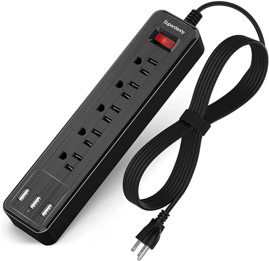SUPERDANNY 9.8ft 5 Outlet 3 USB Port Power Strip USB Surge Protector Multiple Protection