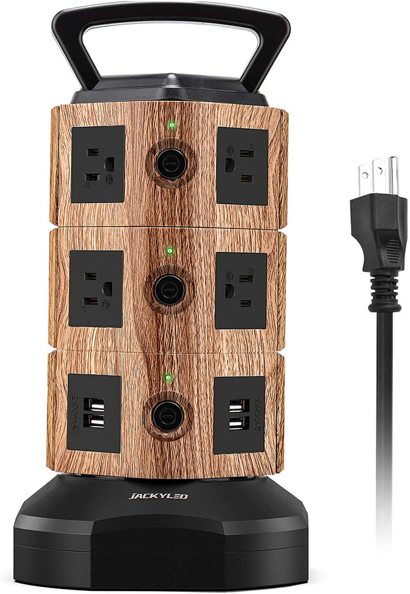 Power Strip Tower Surge Protector, JACKYLED 1625W 13A Outlet Surge Electric  Tower, 12 Outlets 6 USB Ports Charging Station with 16AWG 6.5ft Heavy Duty