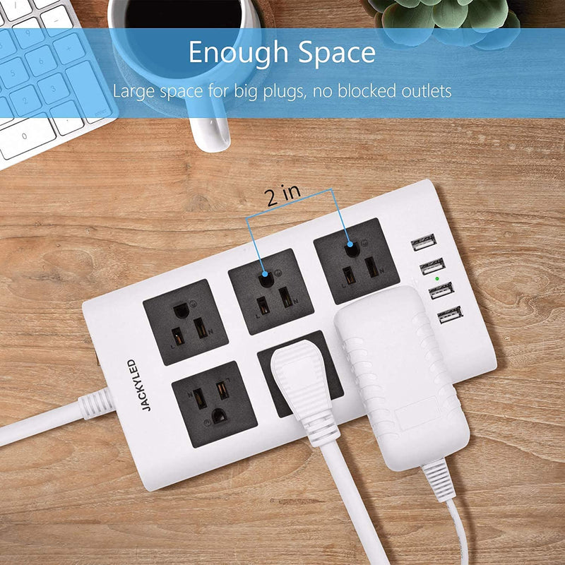 JACKYLED 10 Ft Power Strip Surge Protector, 6 Wide Outlets 4 USB Ports