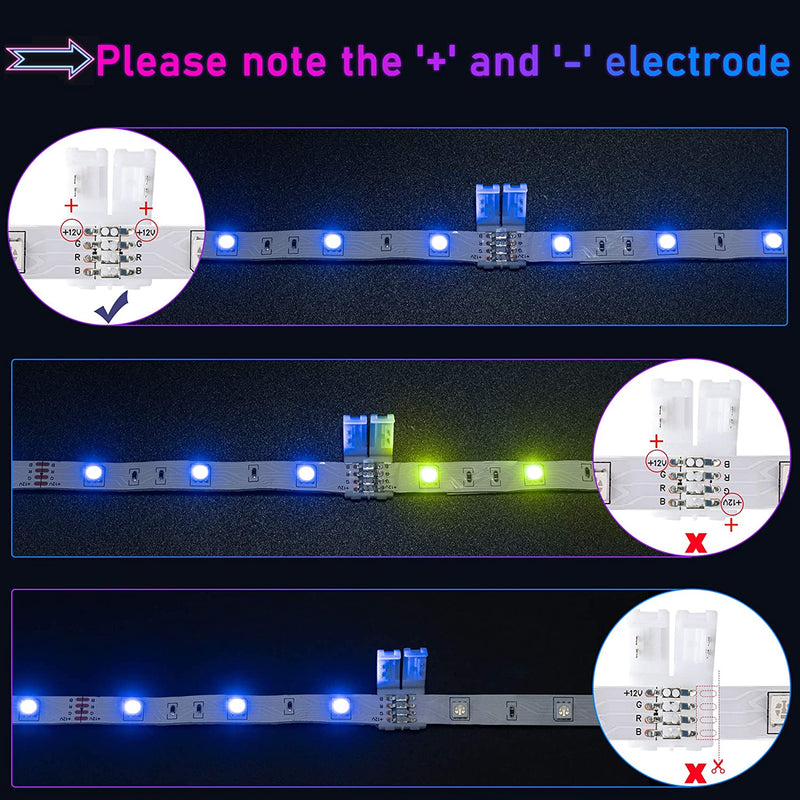 JACKYLED L Shape 4-Pin LED Connectors 10-Pack with 22Pcs Clips 10mm for  Strip Lights 