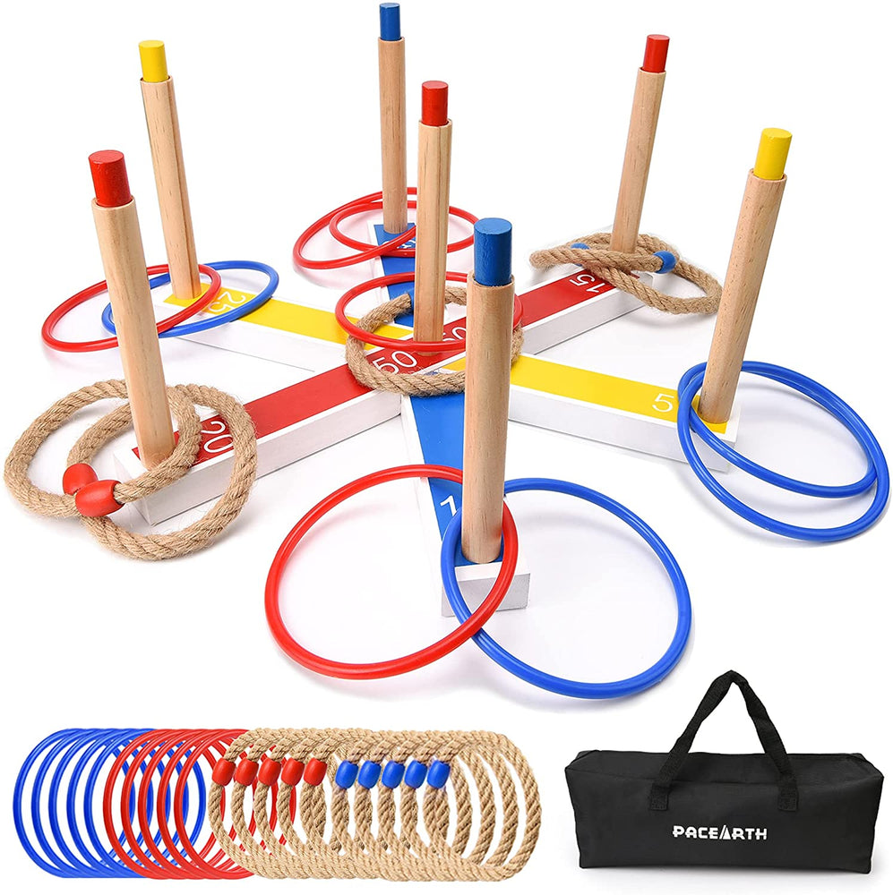 PACEARTH Ring Toss Game, Ring Toss Outdoor Game-7 Pegs and Carry Bag Included