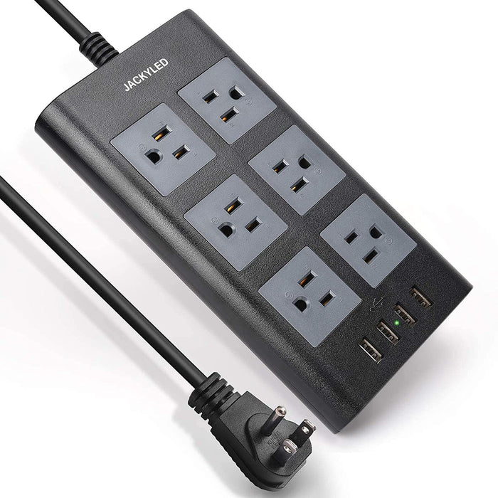 JACKYLED 9.8 Ft Flat Plug Power Strip, 3.1A 4 USB Ports 6 Outlets