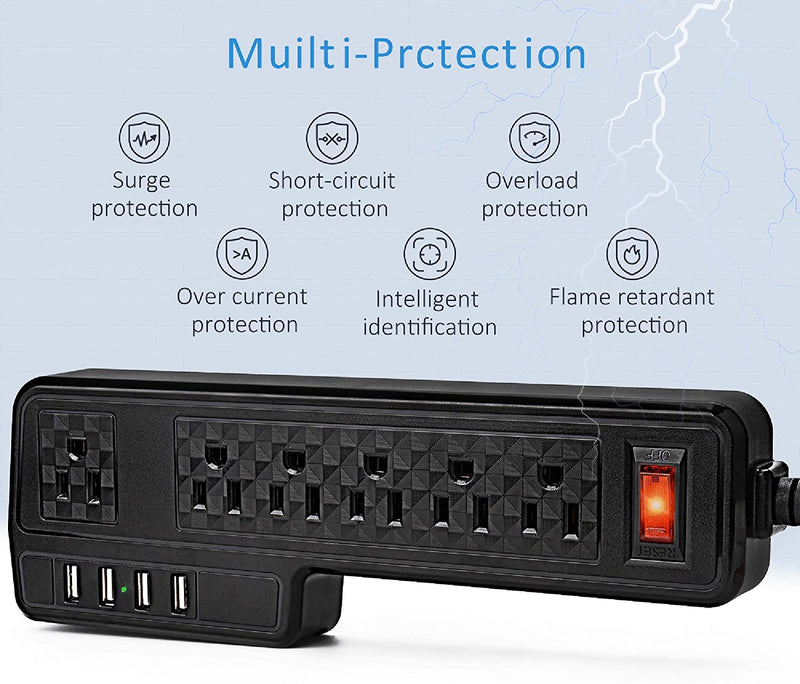 10ft Power Strip USB Surge Protector, JACKYLED Mountable 6 Outlets 4 USB Ports Electric Power Outlet