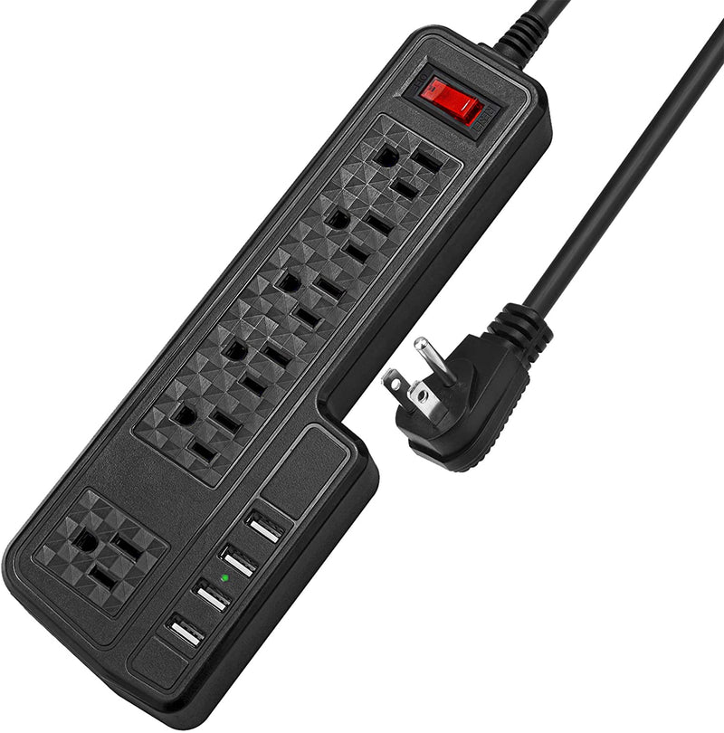 10ft Power Strip USB Surge Protector, JACKYLED Mountable 6 Outlets 4 USB Ports Electric Power Outlet