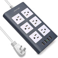 JACKYLED 9.8 Ft Flat Plug Power Strip, 3.1A 4 USB Ports 6 Outlets