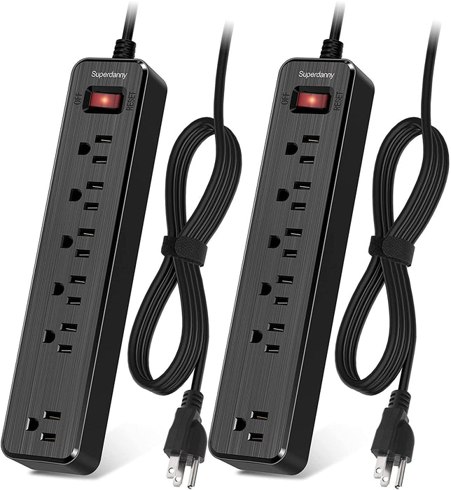 SUPERDANNY Power Strip Surge Protector 6 AC Outlets