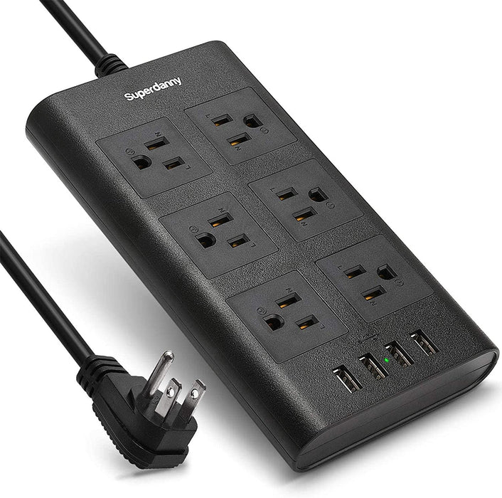 SUPERDANNY 10ft 14AWG 15A 2.4A USB Power Strip Surge Protector