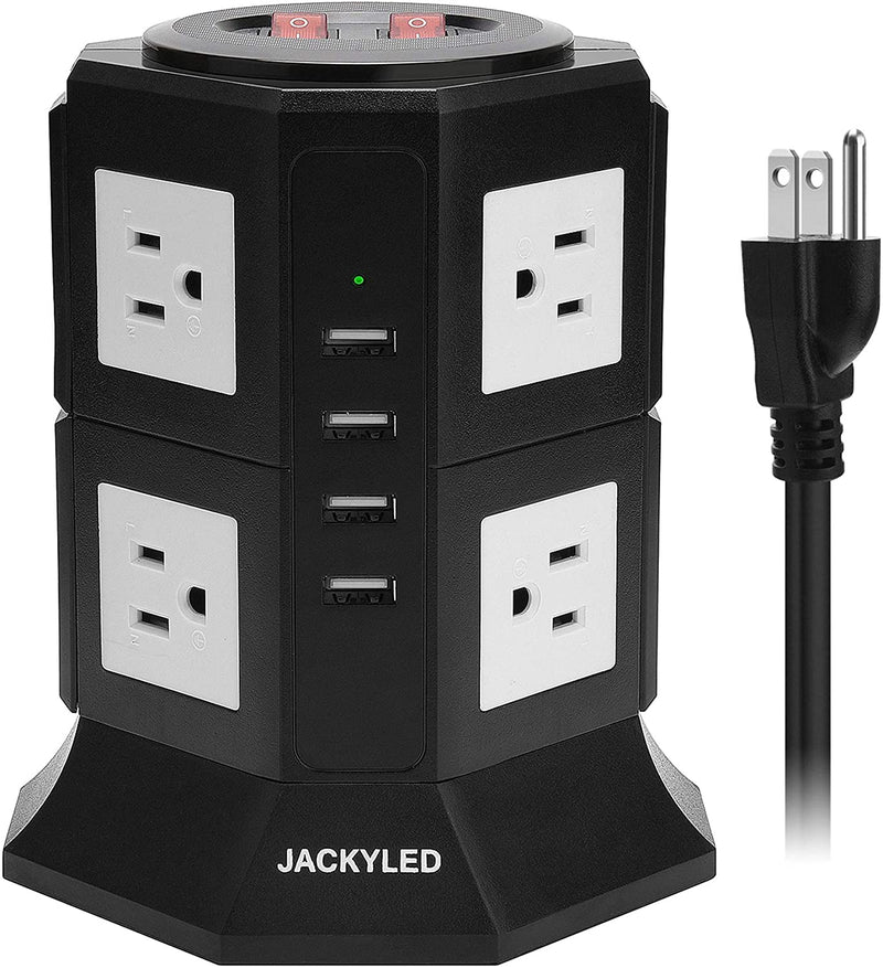 Power Strip Tower JACKYLED 8 AC Outlets 3000W 15A and 4 USB Slots