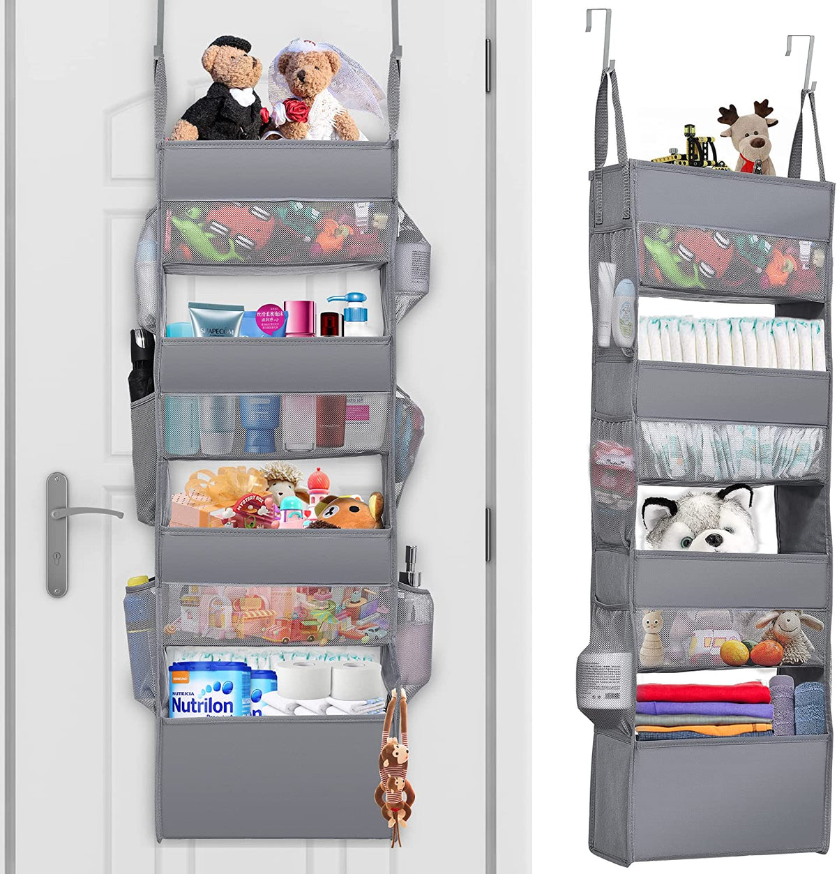 MISSLO Over The Door Organizer - 4 Large Pockets & 8 Side Pockets Storage For Bathroom, Bedroom, Nursery