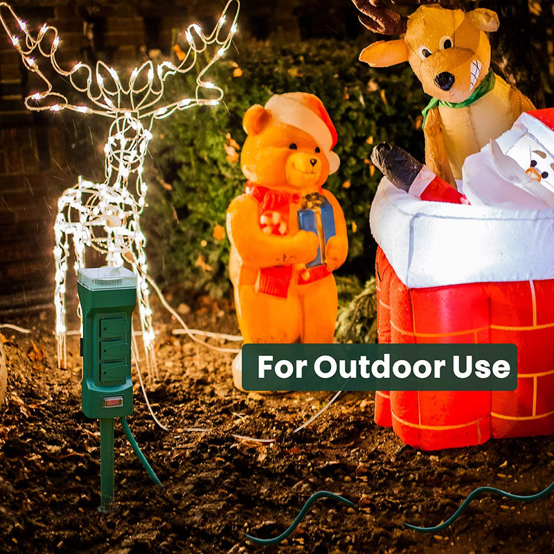 SUPERDANNY Outdoor Power Stake Timer with 10ft Extension Cord & 6 AC Outlets