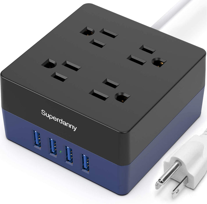 SUPERDANNY 4 Outlets & 4 USBs, Power Strip Surge Protector 5 Ft Extension Cord