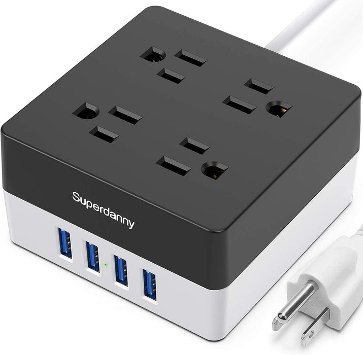 SUPERDANNY 4 Outlets & 4 USBs, Power Strip Surge Protector 5 Ft Extension Cord