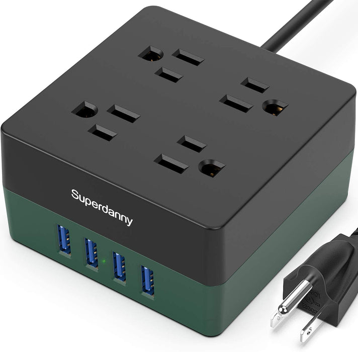 SUPERDANNY 4 Outlets & 4 USBs, Power Strip Surge Protector 5 Ft Extension Cord